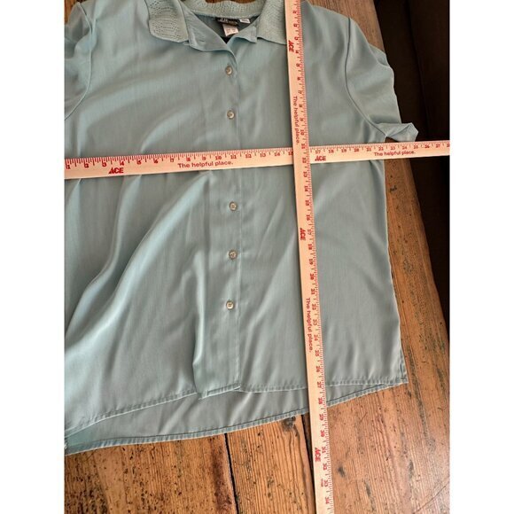 Pyke LTD Womens Teal Blouse 14 short sleeve polyester button up collared vintage - Picture 7 of 8